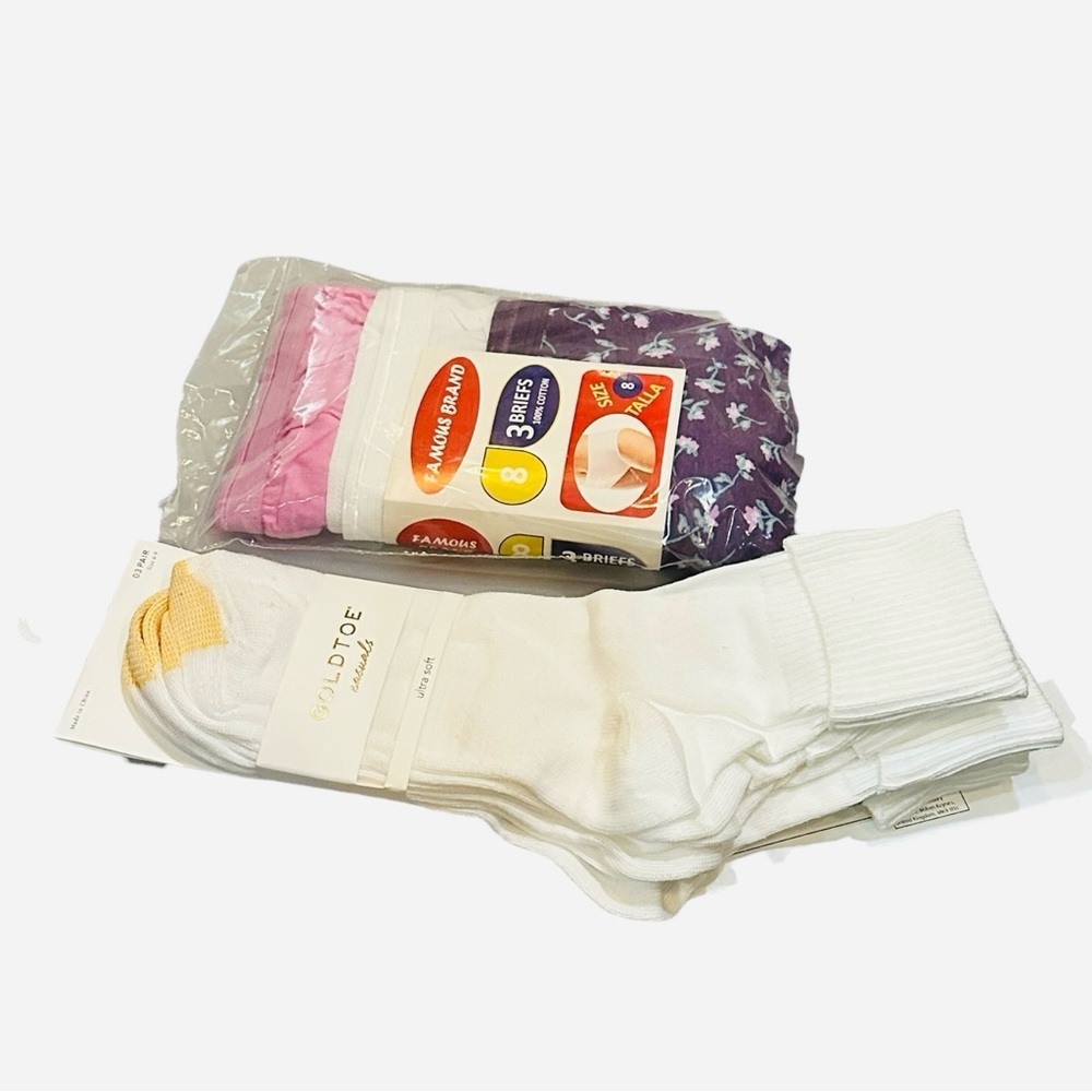 Women’s Underwear & Socks Bundle Size 8 Cotton Briefs + White Crew Socks 3 Pair - Picture 2 of 10